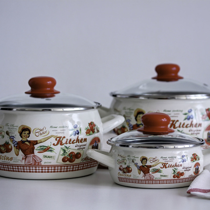 Metalac smaltovaný hrniec 22cm - 5,7L so sklenenou pokrievkou RETRO AMERIKA