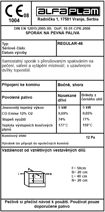 ALFA PLAM sporák REGULAR 46 CE + poklop z vrchu MELÍR HNEDÝ PRAVÝ