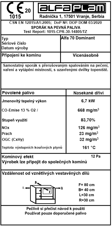 ALFA PLAM sporák DOMINANT 70 6kw ľavý bordový