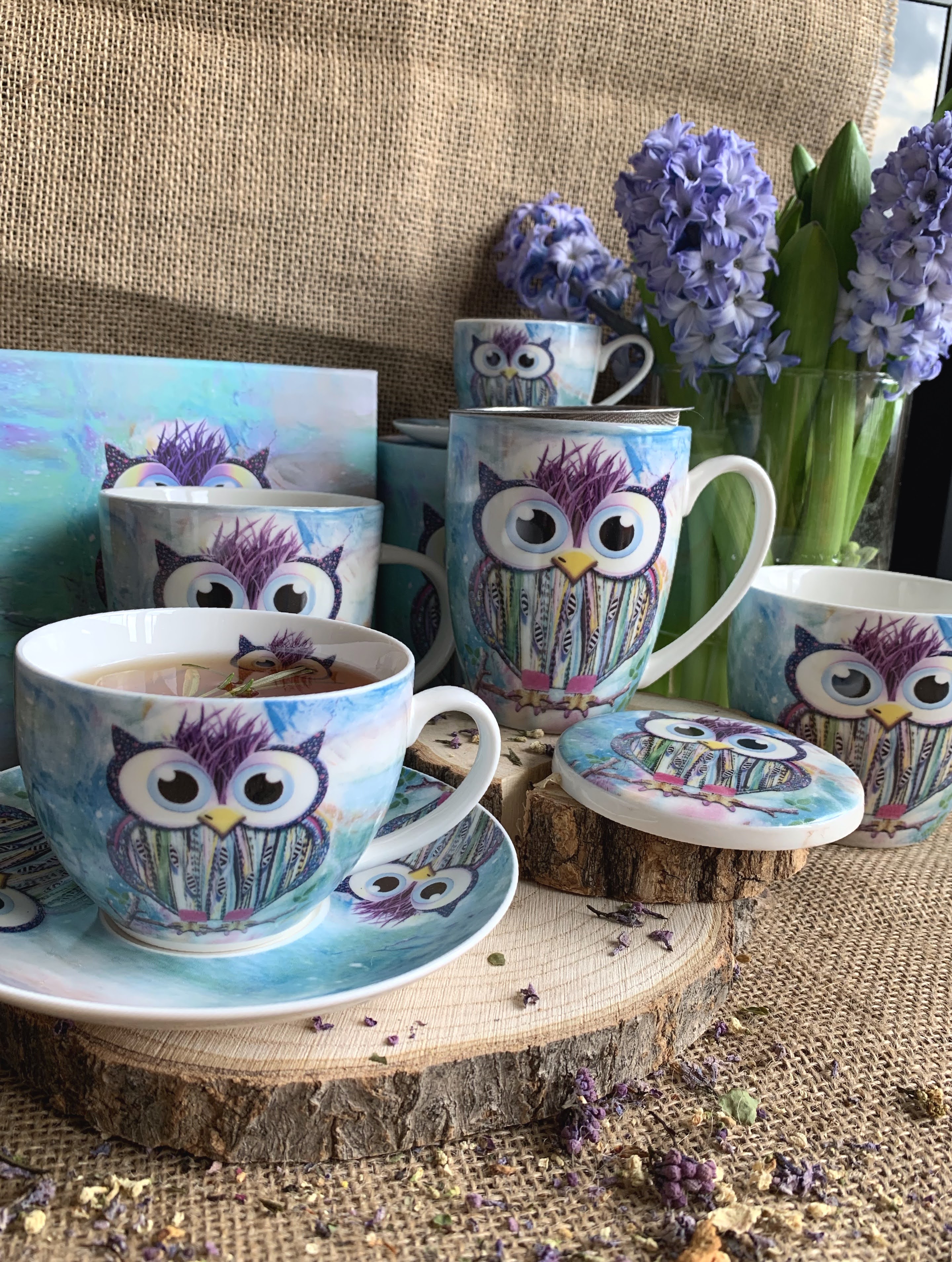 Šálka s podšálkou 470ml dekór sova v darčekovom balení