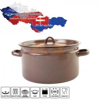 Smaltovaný hrniec s pokrievkou 22 cm - 4,5L hnedý