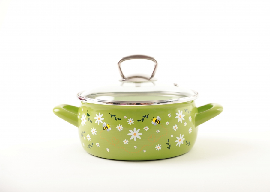 Metalac smaltovaný randlík s pokrievkou 14cm - 1,30L VČELA
