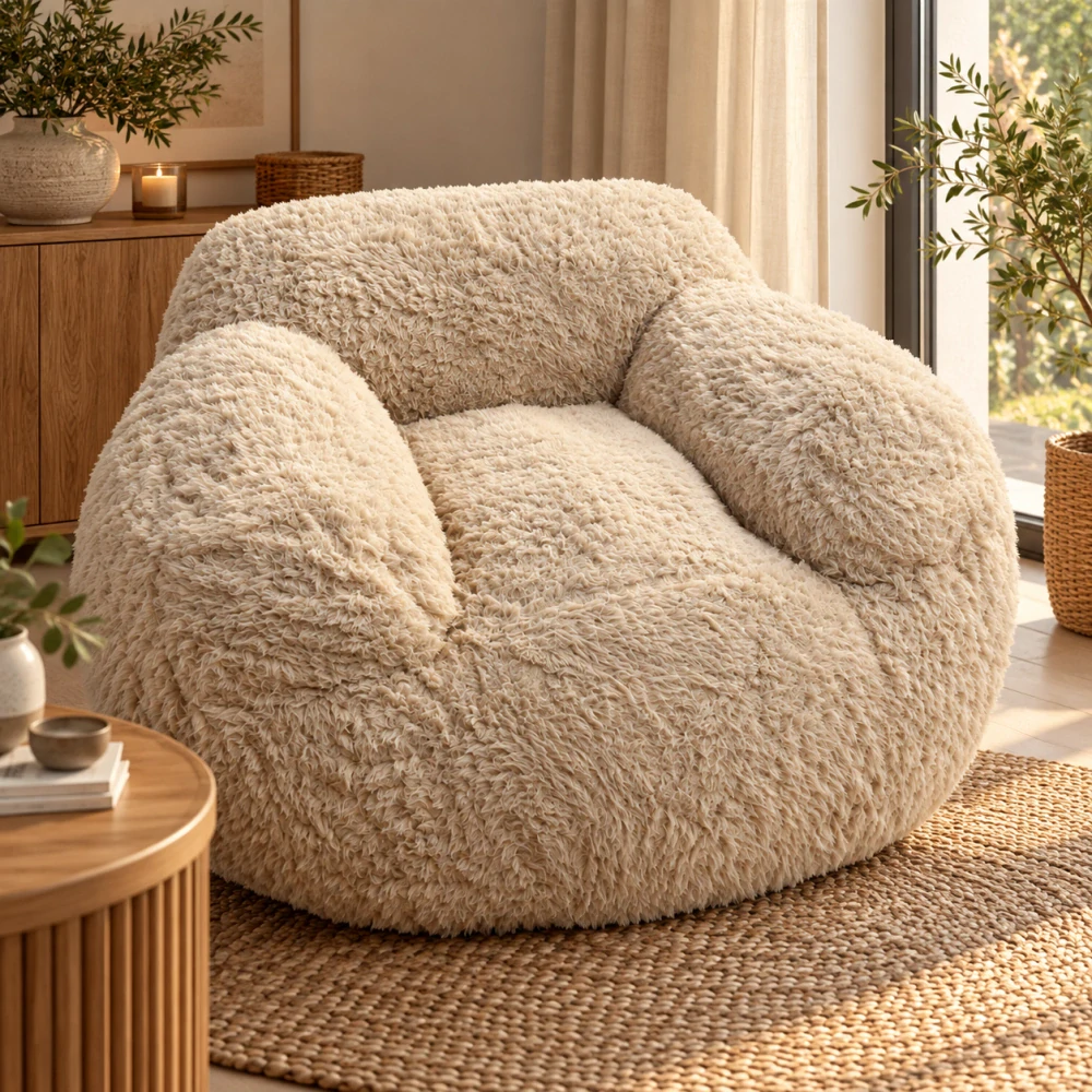 Plyšové kreslo teddy 104x96 krémové