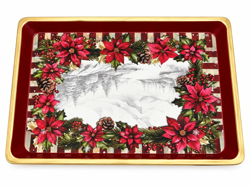 Vianočný podnos s ružami 25x17x2cm