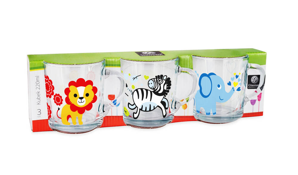 Šálky s motívom zvieratká 220 ml 3 kusy 