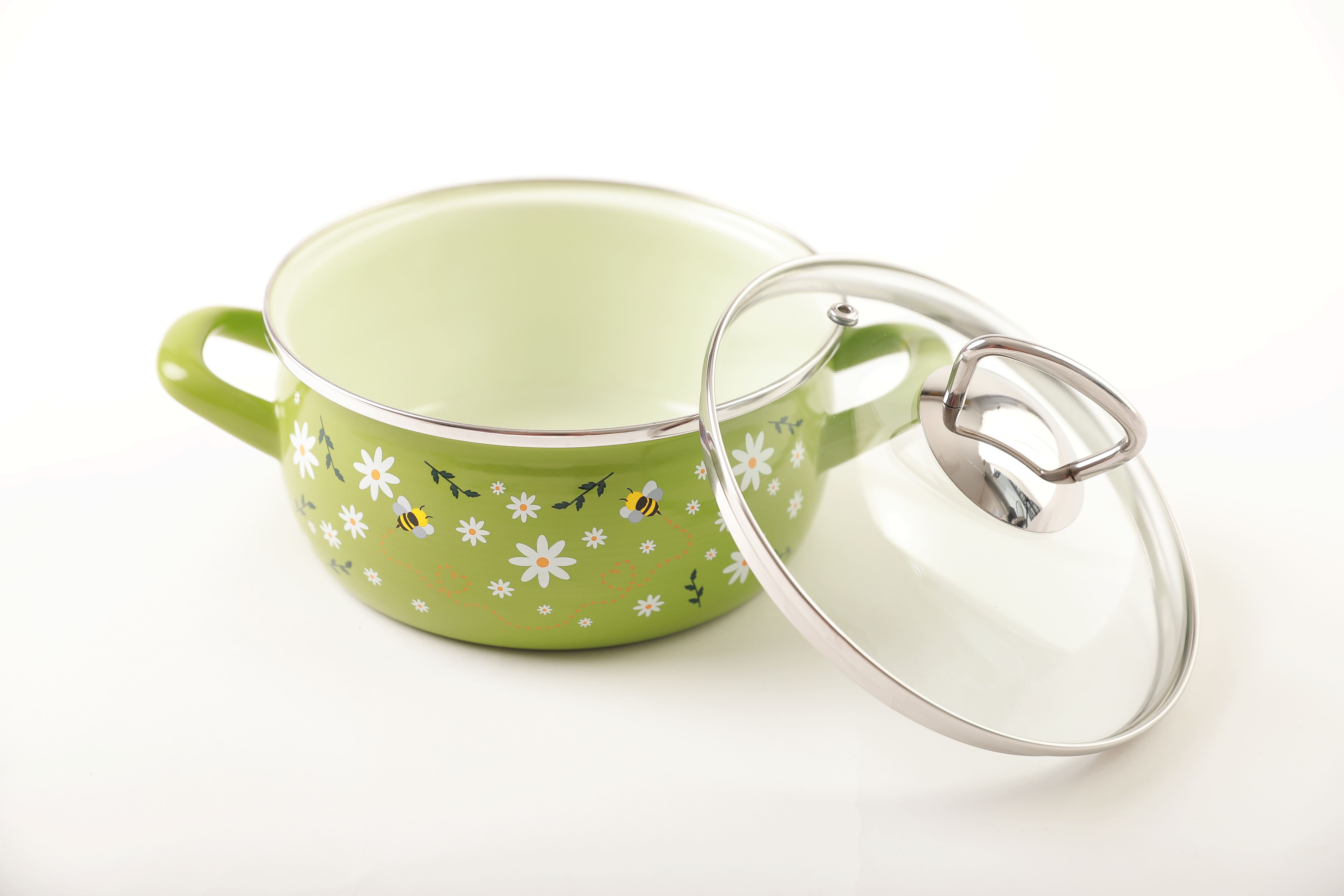 Metalac smaltovaný randlík s pokrievkou 14cm - 1,30L VČELA