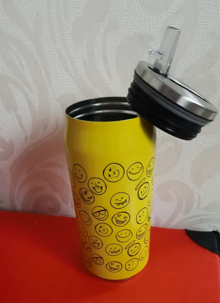 Termoska v tvare plechovky s výklopnou slamkou 500 ml Smajlík