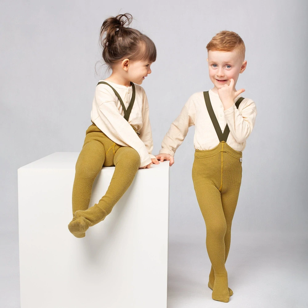 Detské legíny na traky okrové