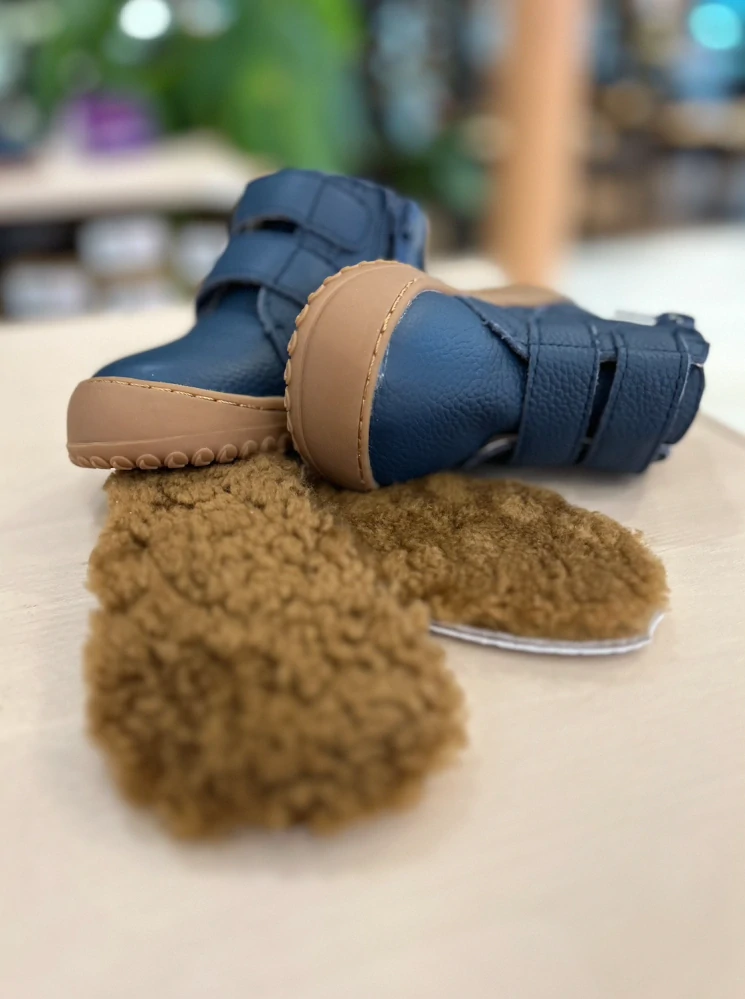 Milash celoročné kožené topánky so zateplenou vložkou modré