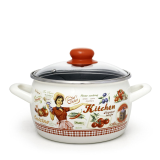 Metalac smaltovaný hrniec 18cm - 3L so sklenenou pokrievkou RETRO AMERIKA