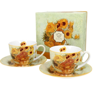 Šálky van Gogh s podšálkou 2 ks 90 ml na espresso dekór slnečnice v darčekovom balení