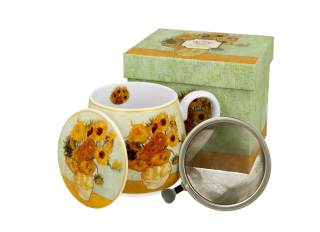 Šálka van Gogh so sitkom a viečkom 430 ml dekór slnečnica v darčekovom balení