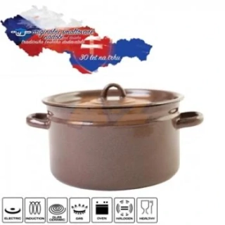 Smaltovaný hrniec s pokrievkou 22 cm - 4,5L hnedý