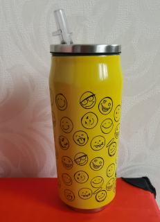 Termoska v tvare plechovky s výklopnou slamkou 500 ml Smajlík