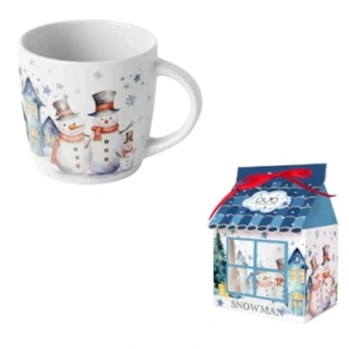 Vianočná šálka 400ml SNOWMAN v darčekovej krabičke - domček