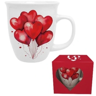 Jumbo Valentínska šálka srdiečkový balón 650 ml v darčekovej krabičke