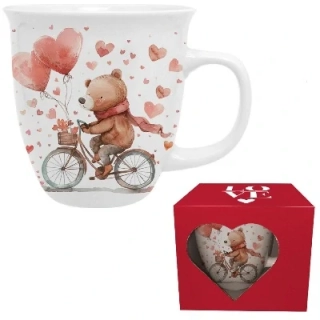 JUMBO Valentínska šálka medveď na bicykli 650 ml v darčekovej krabičke
