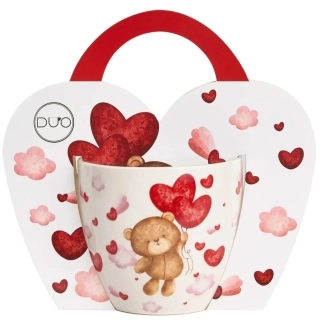 Valentínska šálka medveď s balónom 460 ml v darčekovom balení