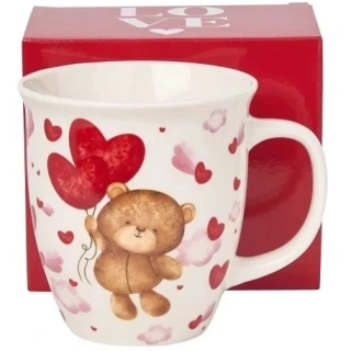 JUMBO Valentínska šálka medveď s balónom 650 ml v darčekovej krabičke