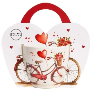 Valentínska šálka bicykel so srdiečkom 460 ml v darčekovom balení