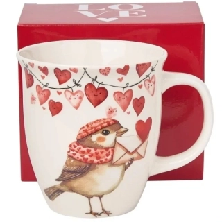 JUMBO Valentínska šálka vtáčik so srdiečkom 650 ml v darčekovej krabičke
