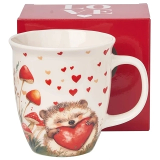 JUMBO Valentínska šálka s ježkom so srdiečkom 650 ml v darčekovej krabičke