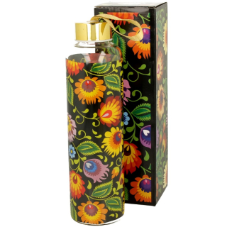 Flaša sklo 580 ml s úchytom bohato zdobená Folk