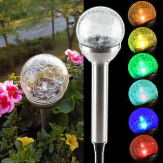 Záhradné solárne svetlo stĺpik 2x led meniace farby guľa